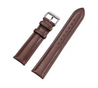 Cupsofu 12/13/14/15/16/17/18/19/20/21/22mm Boucle ardillon pour hommes et femmes Bracelet en cuir de veau à grain lisse avec barres à ressort à dégagement rapide, Marron-Argent, 17mm