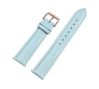 Cupsofu 12/13/14/15/16/17/18/19/20/21/22mm Boucle ardillon pour hommes et femmes Bracelet en cuir de veau à grain lisse avec barres à ressort à dégagement rapide, Bleu ciel-Or rose, 15mm