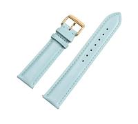Cupsofu 12/13/14/15/16/17/18/19/20/21/22mm Boucle ardillon pour hommes et femmes Bracelet en cuir de veau à grain lisse avec barres à ressort à dégagement rapide, Bleu ciel-Doré, 16mm
