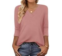 Cuptacc Blouse À Manches 3/4 pour Femme Pull Automne Basique Abricot | Top,T-Shirt,Élégant,Ample,Quotidien,Basique,Doux,Chic,Sobre,Décontracté,Printemps