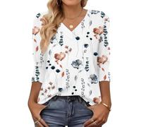 Cuptacc Blouse À Manches 3/4 pour Femme Pull Automne Basique Abricot | Top,T-Shirt,Élégant,Ample,Quotidien,Basique,Doux,Chic,Sobre,Décontracté,Printemps
