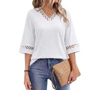 Cuptacc Blouse Femme Chic et Élégant Tunique Manche 3/4 Col en V | Décontracté,Lâche,Respirant,Léger.Dentelle,Voyage,Travail,Quotidien,Polyvalent