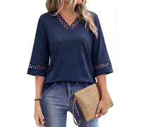 Cuptacc Blouse Femme Chic et Élégant Tunique Manche 3/4 Col en V | Décontracté,Lâche,Respirant,Léger.Dentelle,Voyage,Travail,Quotidien,Polyvalent