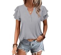 Cuptacc Haut Femme à Manches Courtes Top Col en V Élegante Gris Clair XXL