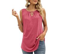 Cuptacc Haut Femme Chic Et Élégant Soft sans Manches Chemise Sexy Col Rond Oversize Fashion Blouse Rose Moyen M 38-40