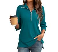 Cuptacc Haut Manches Enroulables Revers Chemise sans Repassage 2024 Fashion Polo Chemisier Femme Chic et élégant Summer Shirts Femme Lac Bleu S