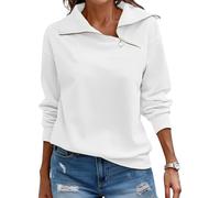Cuptacc Pull Femme Chic Et Elegant Col Rond Sweat Femme sans Capuche Casual Semi-zippé Automne Hiver Tunique Blanc, XXL 50