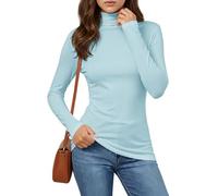 Cuptacc Pull Femme Chic Et Elegant Tee Shirt Femme Manche Longue Comfort Col Roulé Long Sleeves T Shirt Décontracté Slim Fit Hauts Bleu Ciel XL