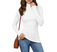 Cuptacc Pull Femme Chic Et Respirant Tee Shirt Femme Manche Longue Comfort Col Roulé Basique Automne Hauts Slim Fit T Shirt Blanc L Grand