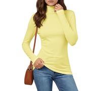 Cuptacc Pull Femme Comfort Tee Shirt Femme Manche Longue Basique Slim Fit Léger Col Roulé Longue T Shirt Jaune Automne Hiver Hauts Jaune L Grand