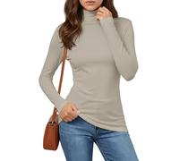 Cuptacc Pull Femme Déplacement Tee Shirt Femme Manche Longue Coupe Ajustée Col Roulé 2025 Slim Fit Kaki T Shirt Comfort Hauts Kaki XL