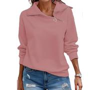 Cuptacc Pull Femme Hiver Col Roulé Manche Longue Sweat Zippé Femme Décontracté Semi-zippé Couleur Unie Top Rose Foncé, XL 46-48