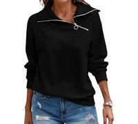Cuptacc Pull Femme Hiver Col Roulé Manche Longue Sweat Zippé Femme Décontracté Semi-zippé Couleur Unie Top Noir, Grand L 42-44