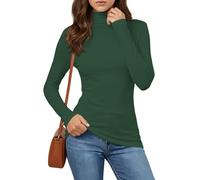 Cuptacc Pull Femme Incontournable Tee Shirt Femme Manche Longue Col Roulé Basique T Shirt Slim Fit Comfort Blouses Classique Hauts Vert Foncé M Moyen