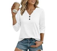 Cuptacc T-Shirt Femme Boutonné Base Tunique Femme Chic et Elegant Henley Longueur Coude Décontractés Top Été Tendance