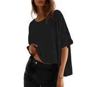 Cuptacc T Shirt Femme Sport Top Col Rond Manches Ete Courtes Haut Chic Et Elegant Oversize Chemisier Décontracté Schwarz S 34-36
