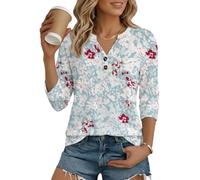 Cuptacc Tee Shirt Femme 3/4 Manche Top Chic et Élégant Col en V Tendance | Loisirs,Quotidien,Décontracté,Respirant,Classique,Décolleté en V,Manches 3/4,Bande de boutons,Tenue professionnelle