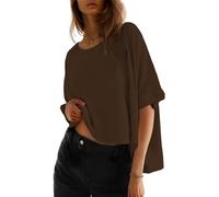 Cuptacc Tee Shirt Femme Haut Chic Et Elegant Décontracté Ete Top Col Rond Manches Courtes Oversize Chemisier Soirée Dunkelbraun XXXL