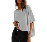 Cuptacc Tee Shirt Femme Haut Chic Et Elegant Décontracté Ete Top Col Rond Manches Courtes Oversize Chemisier Soirée Hellgrau XXXL