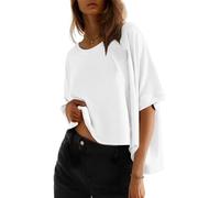 Cuptacc Tee Shirt Femme Haut Col Rond Décontracté Ete Crop Top Manches Courtes Grande Taille Chemisier Yoga Weiß S 34-36