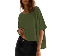 Cuptacc Tee Shirt Femme Haut Col Rond Décontracté Ete Crop Top Manches Courtes Grande Taille Chemisier Yoga Dunkelgrün XXXL