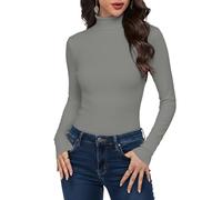 Cuptacc Tee Shirt Femme Manche Longue Col Roulé Basique Comfort T Shirt Élastique Léger Pull Slim Fit Classique Automne Hauts Femme Gris XS