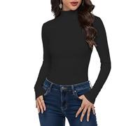 Cuptacc Tee Shirt Femme Manche Longue Comfort Pull Col Roulé Léger Basique T Shirt Slim Fit Classique Chaud Couleur Unie Hauts Femme Noir XL