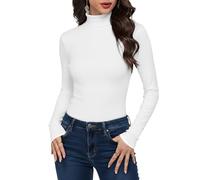 Cuptacc Tee Shirt Femme Manche Longue Respirant Pull Col Roulé Basique T Shirt Slim Fit Comfort Classique Le Courant Blanc Hauts Femme Blanc XS
