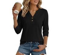 Cuptacc Tee Shirt Femme Manches Trois Quarts Blouse Top Extensible Noir S