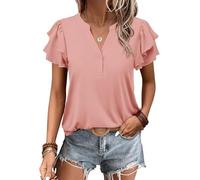 Cuptacc Top Femme Col en V Chic Blouse Été Élégante Corail XXL