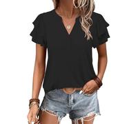 Cuptacc Top Femme Col en V Chic Blouse Été Élégante Noir L