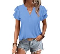 Cuptacc Top Femme Col en V Chic Blouse Été Élégante Turquoise M