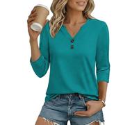 Cuptacc Tunique Femme Essentials Longueur Coude Tee Shirt Femme Col V Haut Décontractés Blouse Chic et Élégant Vacances