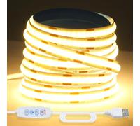 CUQI Ruban LED COB, 3M USB Blanc Chaud 3000K Bande LED à Intensité Variable pour Rétroéclairage LED de Téléviseur, Armoires, Miroirs, Décoration Intérieure de Chambre à Coucher (960 LED/3M)