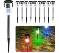 CUQOO lampe solaire exterieur jardin - 10 LED couleur inox balise solaire | ÉCLAIRAGE DÉCORATIF : balise solaire, boule lumineuse, luminaire extérieur, allée, patio, acier inox, IP44, prêt à installer.