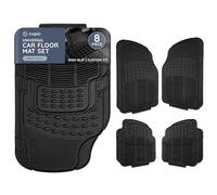 CUQOO Lot de 4 Tapis de Voiture universels en Caoutchouc - Résistants, antidérapants, Toutes Saisons, pour Voitures, SUV, camions et camionnettes - Imperméables, faciles à Nettoyer, avec Design