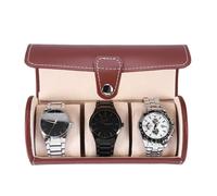 Cuque support de montre 3 Grilles Cylindre Montre Porte-rouleau Montre-Bracelet Vitrine Bijoux Cadeau Boîte De Rangement (Marron)