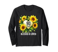 Cœur 90 Years Blessed Loved Tournesol Fleur 90e Anniversaire Manche Longue
