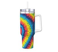 Cœur Amour Arc-en-ciel Tie Dye,Gobelet isotherme Ice Bully de 40 oz avec poignée, couvercle et paille, en acier inoxydable, pour voiture ou café.