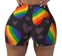 Cœur Arc-en-Ciel Gay de la fierté LGBT,Shorts d'entraînement pour Femmes, Shorts de Sport Extensibles, Shorts de Course,XL