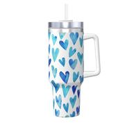 Cœur bleu élégant romantique unique,Gobelet isotherme Ice Bully de 40 oz avec poignée, couvercle et paille, en acier inoxydable, pour voiture ou café.