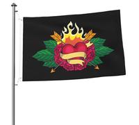 Cœur Brûlant Avec Œillets Drapeau De Jardin Drôle Garden Flag Décoration Pour Balcon Extérieure Porche 90X150Cm