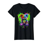 Cœur coloré drôle Heureux Art numérique Graffiti Ours en Peluche T-Shirt, Femme, Noir, S