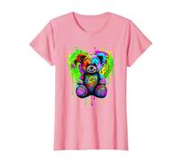 Cœur coloré drôle Heureux Art numérique Graffiti Ours en Peluche T-Shirt, Femme, Rose, S