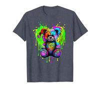Cœur coloré drôle Heureux Art numérique Graffiti Ours en Peluche T-Shirt, Homme, Bleu Chiné, S