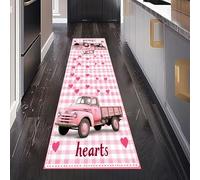 Cœur d’Amour Camionnette Tapis de Couloir Antidérapant 80 x 200 cm, Carreaux Rayures Pastorales Tapis de Passage Lavable Cuisine Devant Evier Salon Chambre à Coucher Descente de lit Interieur