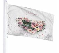 Cœur de belles roses pastel tendres Décoration de drapeau 0,9 x 1,5 m Je t'aime en forme de chaleur Bouquet Rose Polyester Motif imprimé Décoration extérieure pour maisons et jardins