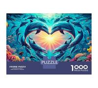 Cœur de Dauphin Puzzles 1000 Pièces pour Océan Cœur Adultes Puzzles pour Adultes 1000 Pièces Puzzle Classique Jeux Éducatifs Belle Décoration Puzzle Activité Amusante pour la 38x26cm/1000pcs