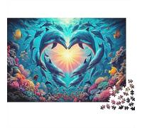 Cœur de Dauphin Puzzles Adultes 1000Pc | Décompression Éducative Dauphins Formant Une Forme de Cœur Décoration Murale & Super Cadeau 70x50cm/1000pcs