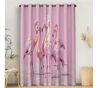 Cœur De Fille Rideau Occultant à Oeillets, 140x220cm Lot de 2 Rideaux Opaque Volée De Flamants Roses Tropicaux Rideaux Thermique Isolant Anti UV Draperies Décoratif pour Dressing Salon Chambre, Rose